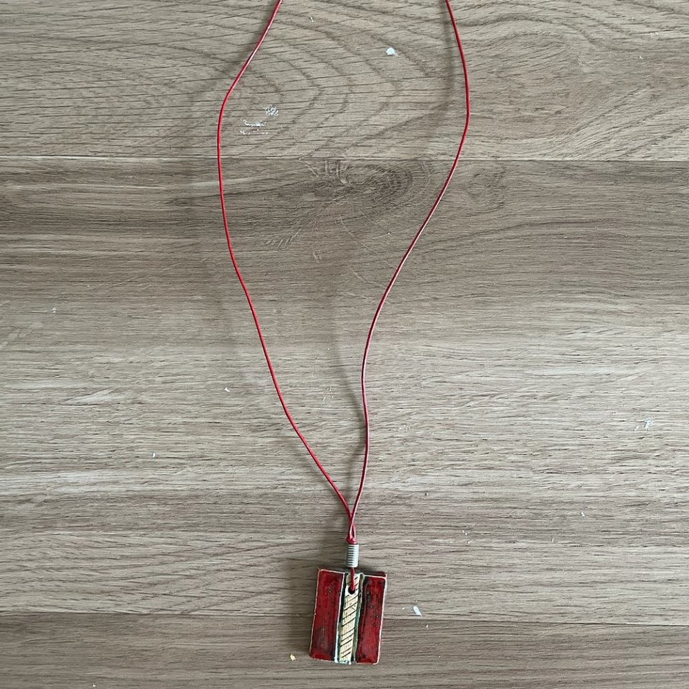 Hand-Made Ceramic Pendant Necklace, Colombia, Red